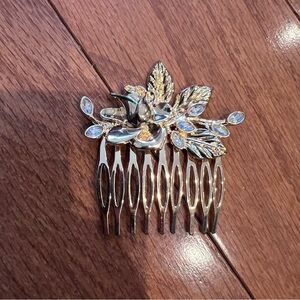 Disney Gold Tone Floral Hair Comb Rose Rhinestone